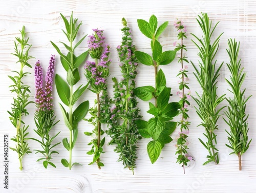 Herb identification guide with detailed images and descriptions, perfect for beginners looking to learn more about different types of herbs and their uses. photo