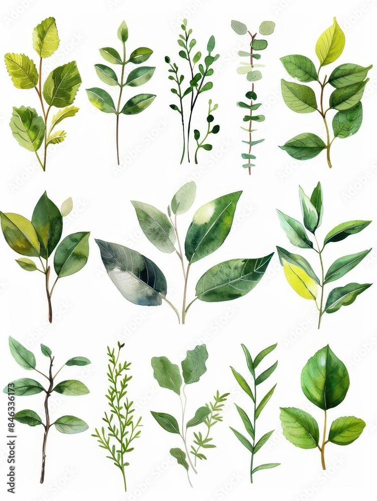 Isolated plant elements on a white background for simple incorporation into designs. Isolated plant elements on a white background for simple incorporation into designs.