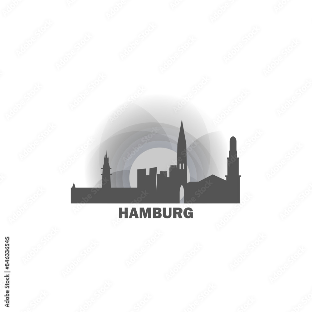 custom made wallpaper toronto digitalHamburg skyline, downtown panorama logo, logotype. Germany city badge contour, isolated vector pictogram with cathedral, monuments, landmarks, skyscrapers at sunrise, sunset
