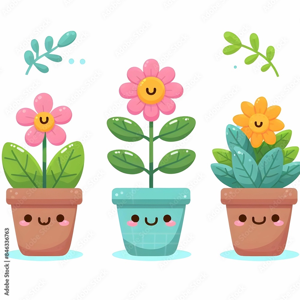 Vector cute plant in pot kawaii illustration Vector cute plant in pot kawaii illustration