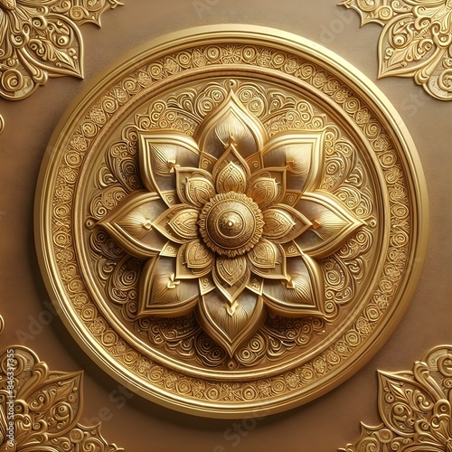 3d wallpaper stretch ceiling golden decoration model mandala and luxury decorative frame leather