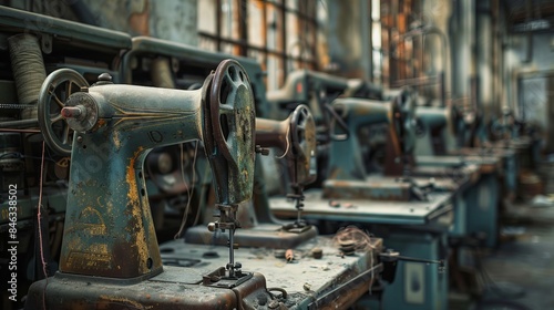 "Stock Photo: Abandoned Textile Factory with Sewing Machines"