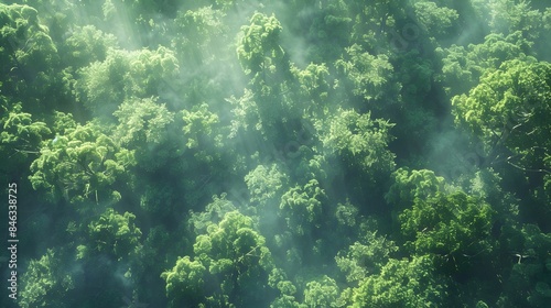 Enchanting Aerial Perspective of a Lush Verdant Forest Canopy with Mesmerizing Sunlight and Shadows