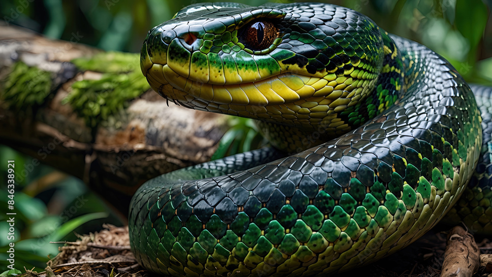Fototapeta premium snake in the dark forest, wildlife photography