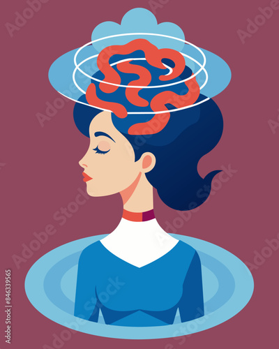 Through the continuous repetition her mind became lost in the overwhelming spiral of brainwashing unable to break free.. Vector illustration