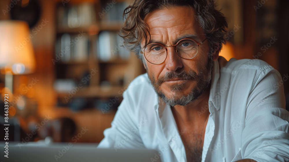 A businessman is working on laptop in the office. A student wearing glasses is studying and researching in his room A businessman is working on laptop in the office. A student wearing glasses is studying and researching in his room
