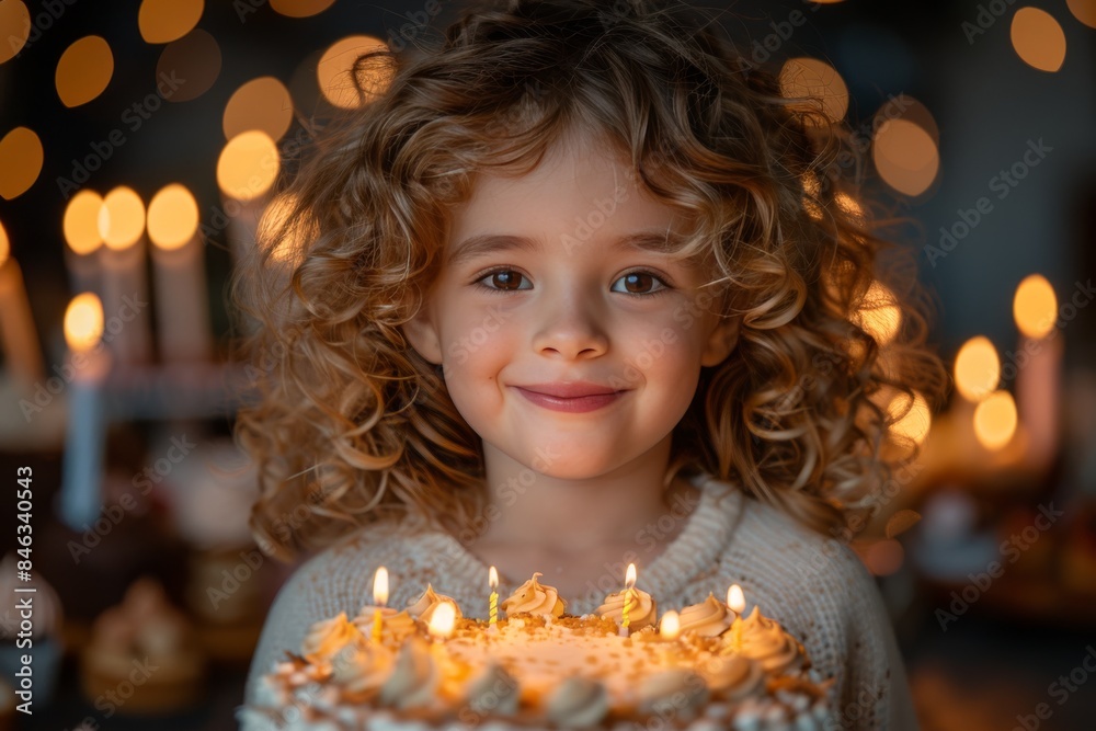 A close-up view captures the infectious joy of curly-haired children huddled around a birthday cake, their faces illuminated by the warm glow of the candles A close-up view captures the infectious joy of curly-haired children huddled around a birthday cake, their faces illuminated by the warm glow of the candles