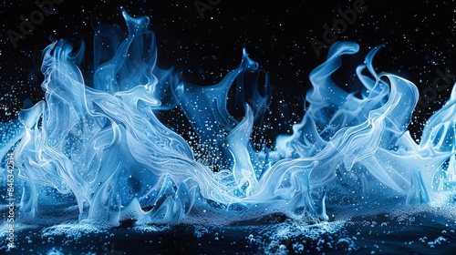 An oxymoronic design featuring flames made of ice, flickering in shades of icy blue and white, set against a stark, black background to emphasize the contrast and surrealism.  © Shahriyar