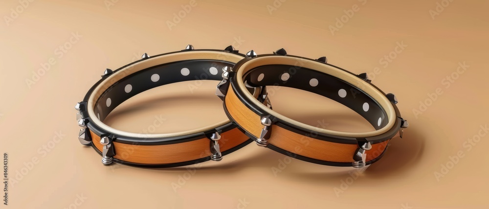 3D realistic tambourine for music instrument in plastic cartoon style 3D realistic tambourine for music instrument in plastic cartoon style