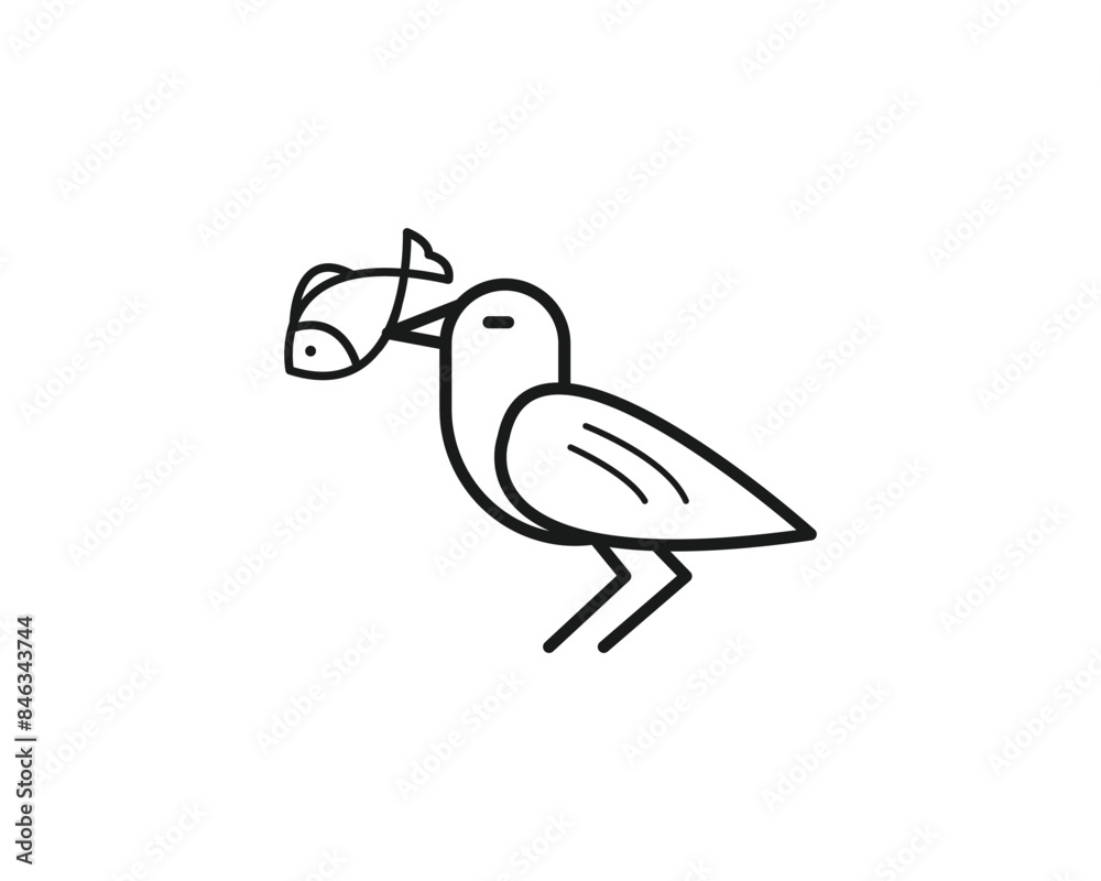 Naklejka premium Bird eat fish icon vector symbol design illustration
