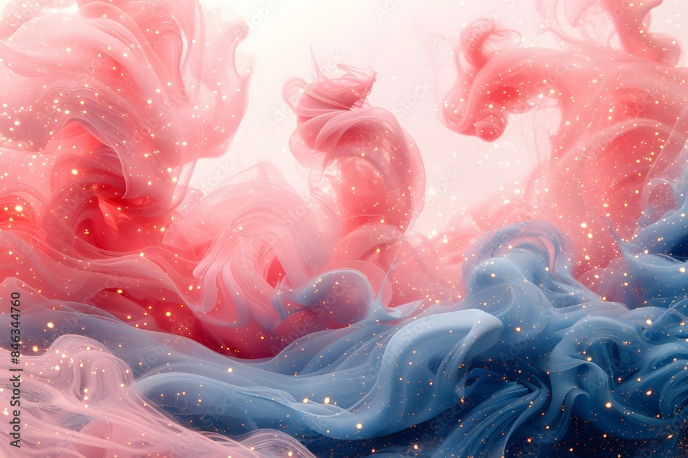 Abstract Fluid Art in Pink and Blue with Sparkles Modern Creative ...