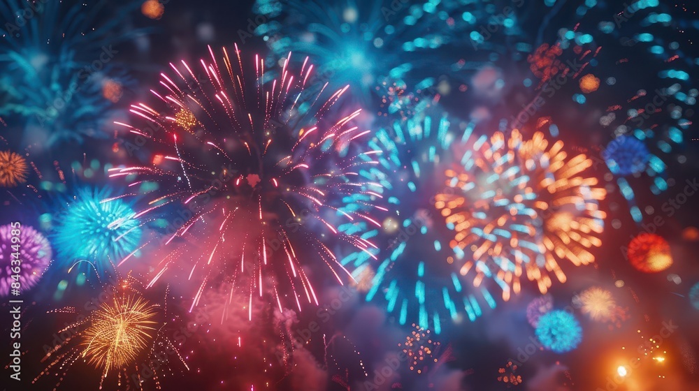 Fototapeta premium Colorful fireworks illuminating the night sky during a festive celebration event