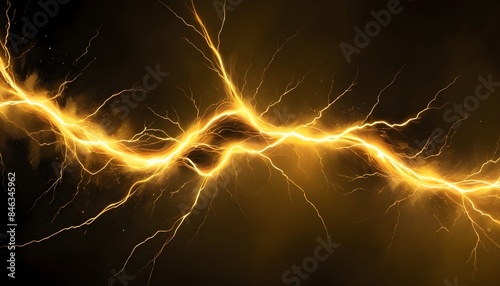 Yellow electric spark lightening background yellow color copy space abstract electrical backdrop, banner poster header design 