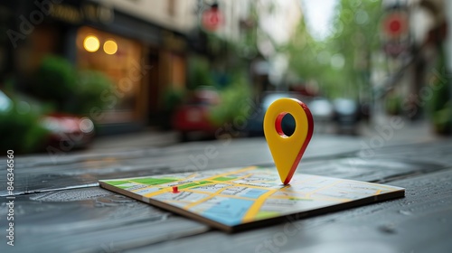 Map with yellow location pin in an urban setting local SEO