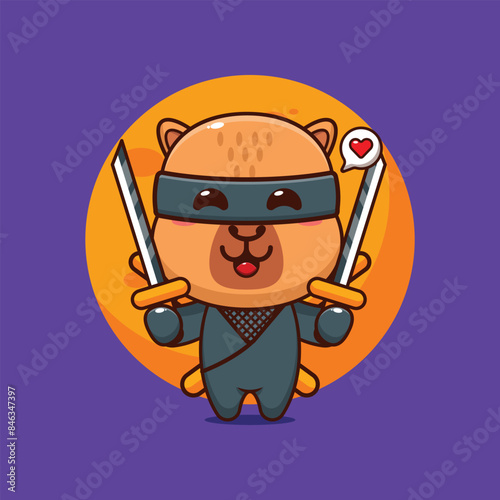Cute ninja capybara cartoon vector illustration