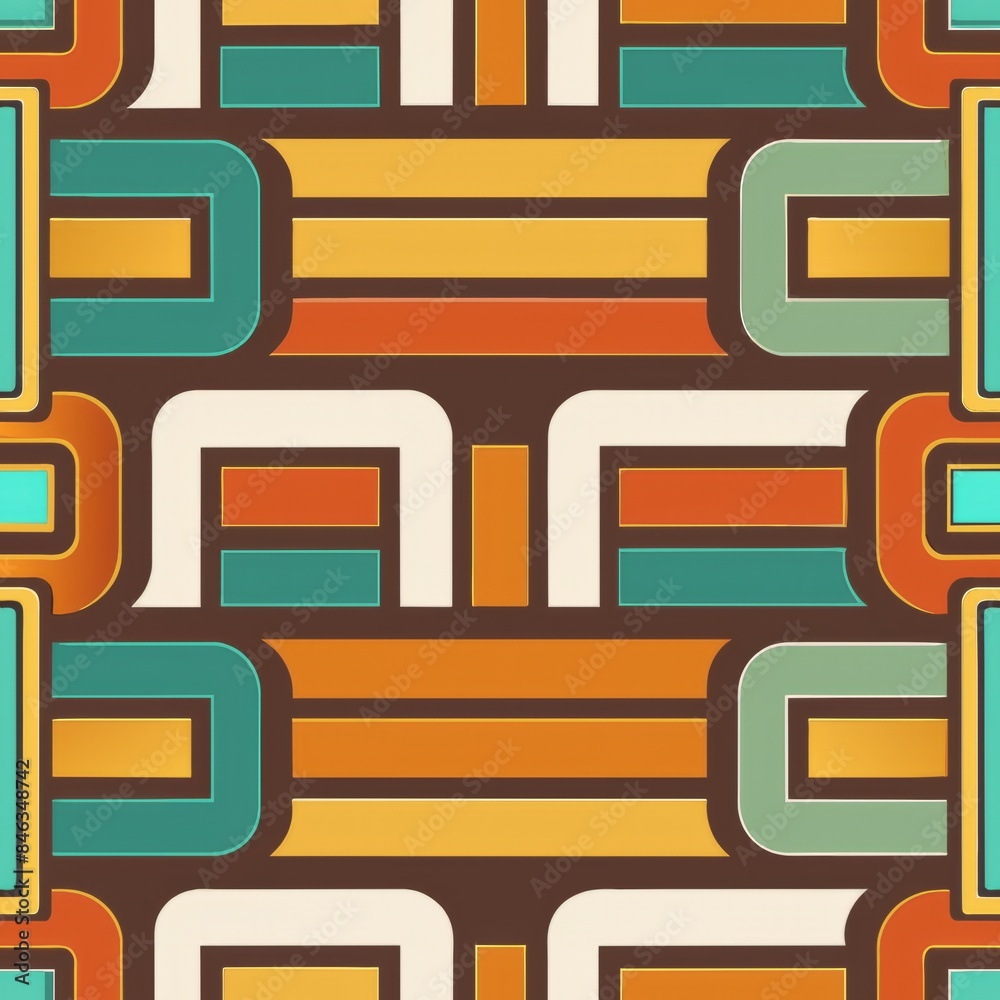 Fototapeta premium Seamless pattern of retro-style bricks with a 70s-inspired color palette, Generative AI