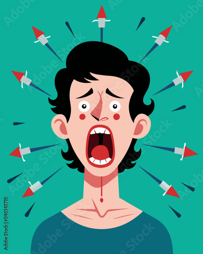 With each passing insult it was as if the victim was being stabbed with tiny verbal knives causing immense pain.. Vector illustration