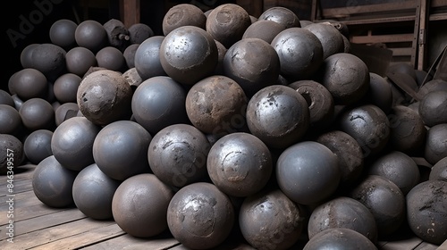 Stack of old iron cannon balls