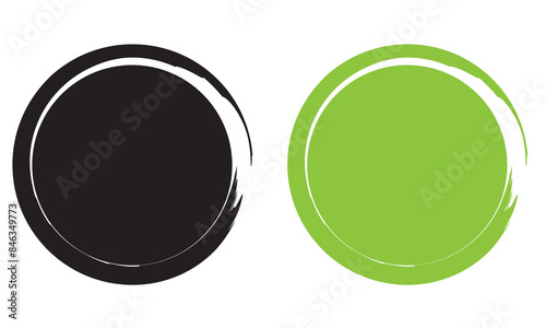 Circle brush stroke vector isolated on white background. Green and black  enso zen circle brush stroke. For stamp, seal, ink and paintbrush design template. Grunge hand drawn circle shape.