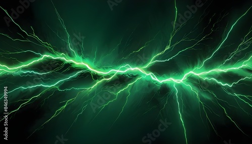 Green electric spark lightening background green color copy space abstract electrical backdrop, banner poster header design