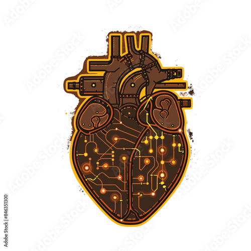A vector logo of an open human heart with circuitry inside