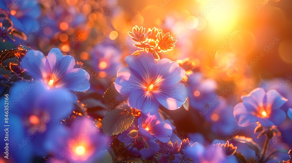 Heliotrope flowers illuminated by the golden glow of the setting sun Heliotrope flowers illuminated by the golden glow of the setting sun