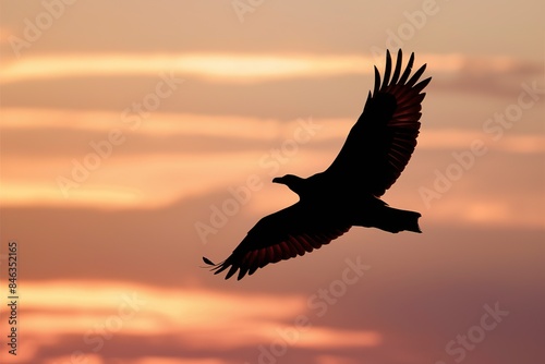 A stunningly beautiful abstract painting featuring a silhouette of a soaring bird photo