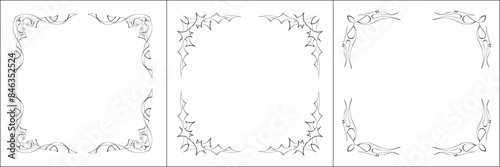 Set of three vector frames. Elegant black and white monochrome ornamental border for greeting cards, banners, invitations. Vector frame for all sizes and formats. Isolated vector illustration. 