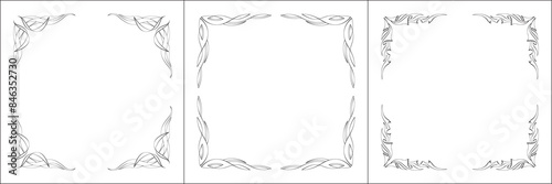 Set of three vector frames. Elegant black and white monochrome ornamental border for greeting cards, banners, invitations. Vector frame for all sizes and formats. Isolated vector illustration. 