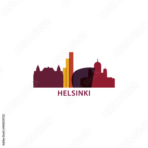 Helsinki skyline, downtown panorama logo, logotype. Finland capital city badge contour, isolated vector pictogram with cathedral, monuments, landmarks, skyscrapers