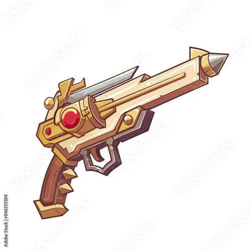 a cartoon steampunk yellow revolver, clip art for stickers