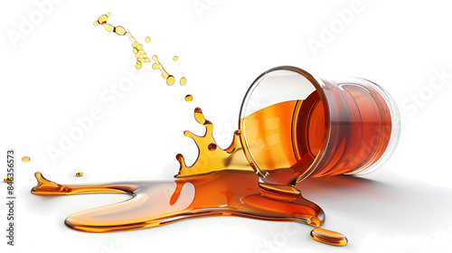 Tea water spilling from glass transparent background, PNG file
