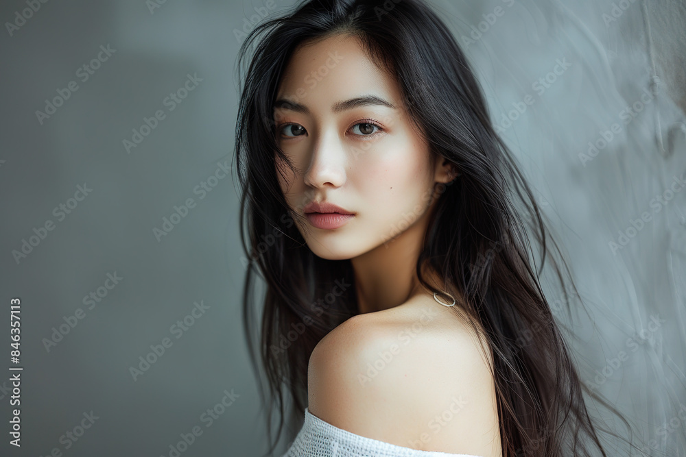 Beautiful East Asian Japanese Chinese Korean Woman Isolated on a gray Background Attractive Female Confident Elegant Stylish Ethnic Cultural Portrait Studio Photography Beautiful East Asian Japanese Chinese Korean Woman Isolated on a gray Background Attractive Female Confident Elegant Stylish Ethnic Cultural Portrait Studio Photography