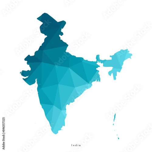 Vector isolated illustration icon with simplified blue silhouette of India map. Polygonal geometric style. White background