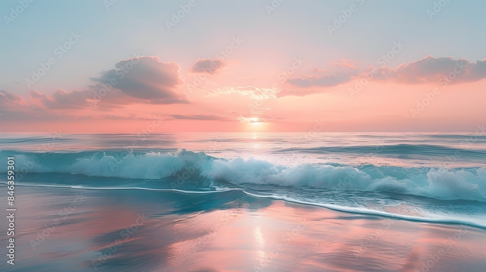Fototapeta premium Mesmerizing Oceanscape Serene Sunrise Reflections on Tranquil Waves