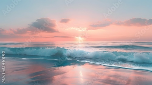 Mesmerizing Oceanscape Serene Sunrise Reflections on Tranquil Waves © Kwanjira