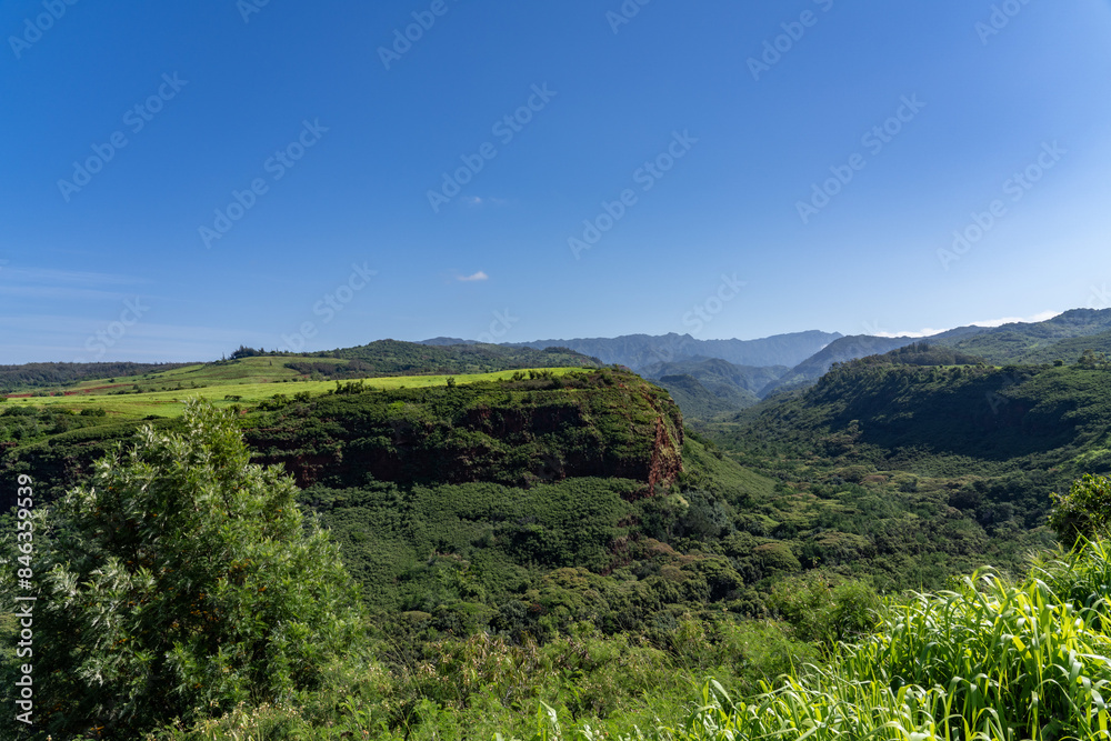 Obraz premium Kawaikini is the summit of the island's inactive central shield volcano, Mount Waialeale. Hanapepe Valley Lookout, Kauai, Hawaii. 
