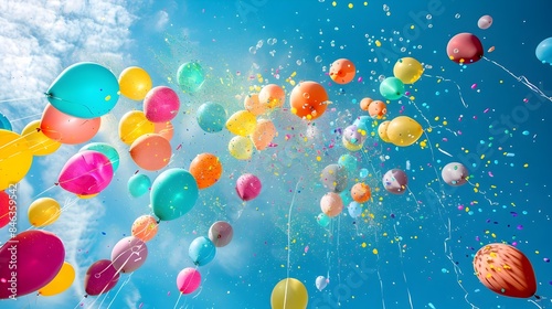 Vibrant Balloon Burst Elevates Celebratory Promotional Materials with Joyful Splashes of Color