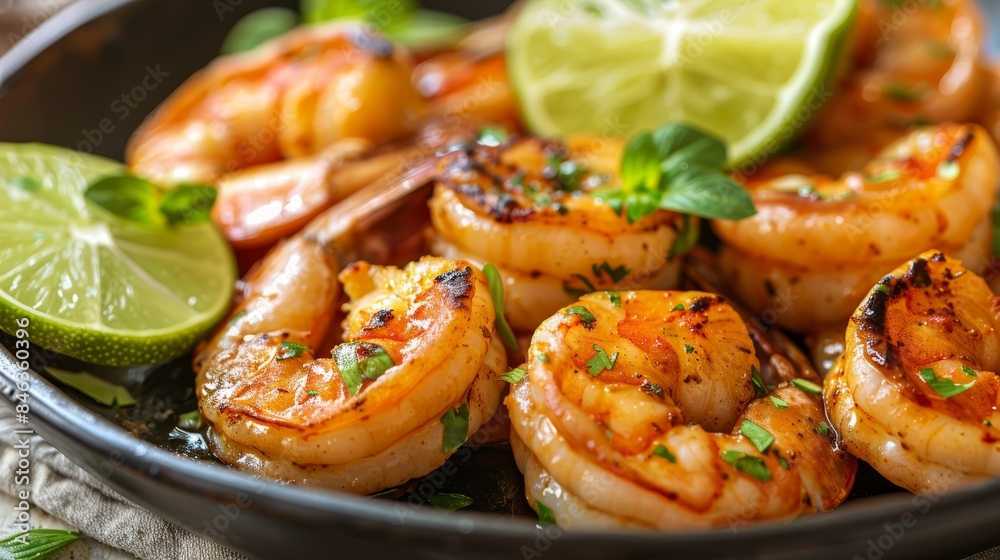 shrimp, cilantro garnish, lime shrimp, cilantro garnish, lime