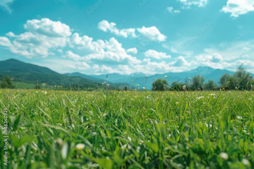 A field of grass with a few trees in the background A field of grass with a few trees in the background