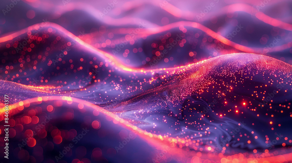 An abstract purple wave background with glowing particles and lines. Futuristic waves An abstract purple wave background with glowing particles and lines. Futuristic waves