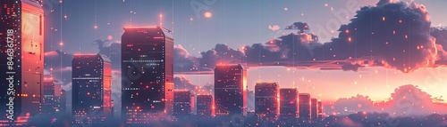 Wallpaper Mural A futuristic cityscape of interconnected data servers floating in the sky, symbolizing digital storage and tech infrastructure Torontodigital.ca