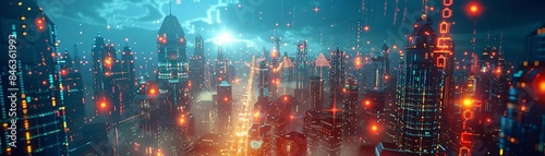 Wallpaper Mural A futuristic cityscape of interconnected data servers floating in the sky, symbolizing digital storage and tech infrastructure Torontodigital.ca