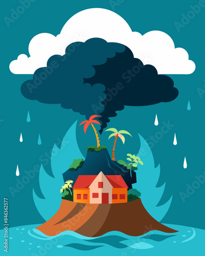 In a remote island nation severe tropical storms and rising sea levels have made it impossible for its inhabitants to continue living on the island making them climate refugees in. Vector illustration