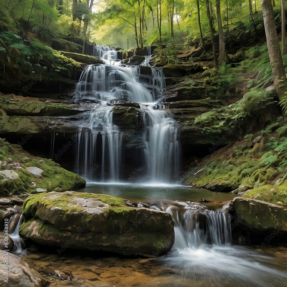 Obraz premium A beautiful stream flows through the forest