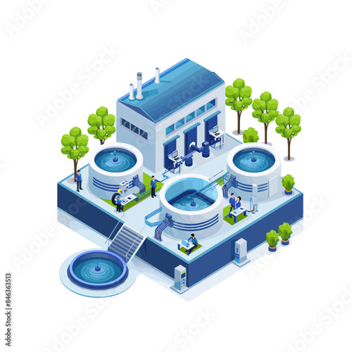 water treatment plant surrounding landscape includes trees and greenery