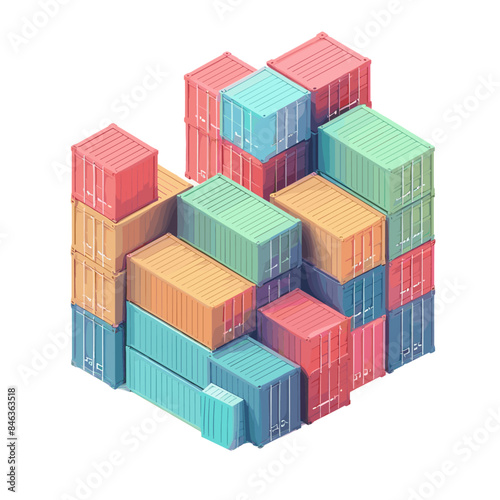 Isometric logo of multiple colorful shipping containers stacked on top of each other