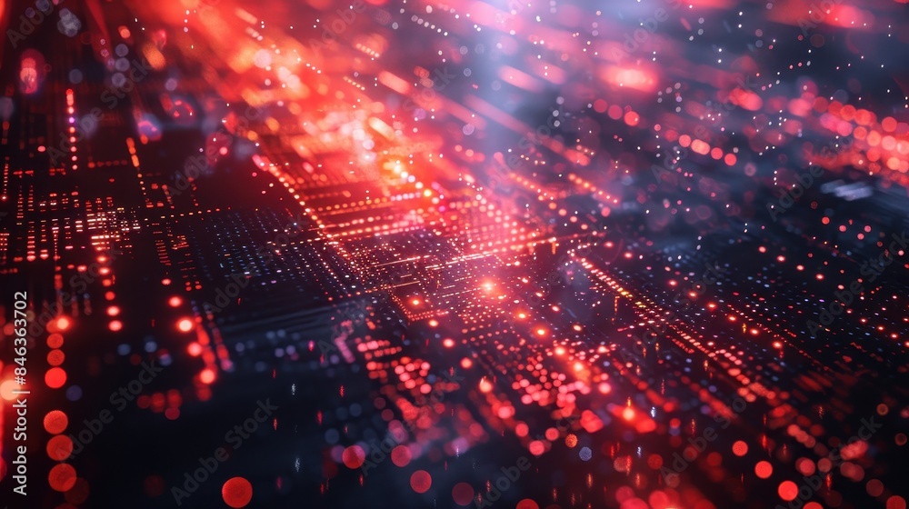 Fototapeta premium A computer generated image of a cityscape with a red and blue background