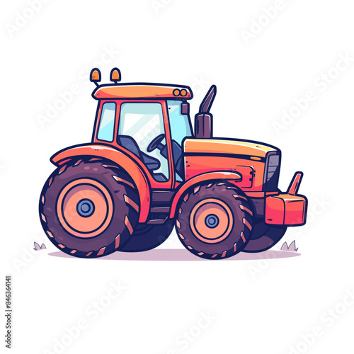 A cartoon tractor vector illustration on a white background in the simple flat design style