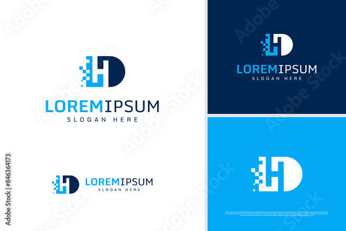 Letter H D pixel logo vector design, technology logo design template